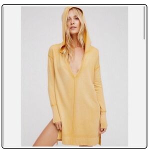 Free People Mustard Yellow Hooded
VNeck Tunic Long Sleeve.